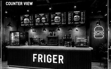 Render of the Friger counter with digital menu boards